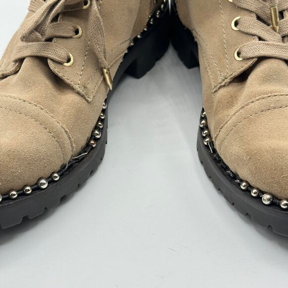 SAM EDELMAN Jennifer Studded Combat Boots Suede Tan Brown - Picture 8 of 9